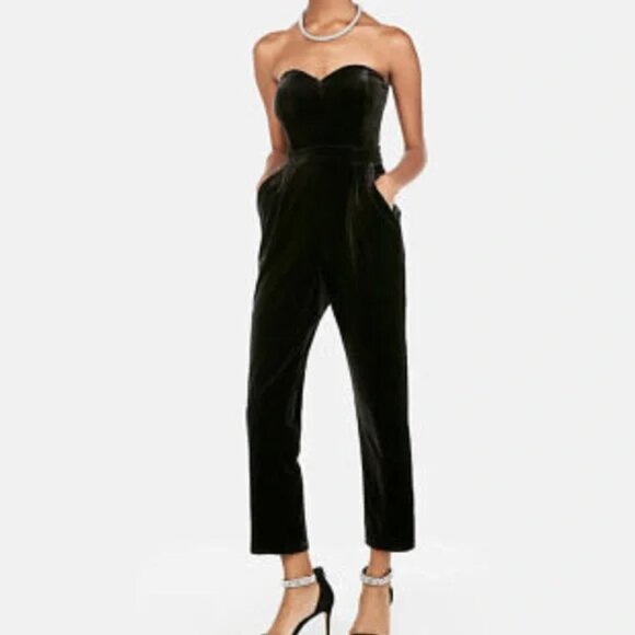 Express Velvet Strapless Sweetheart Jumpsuit - Picture 1 of 3